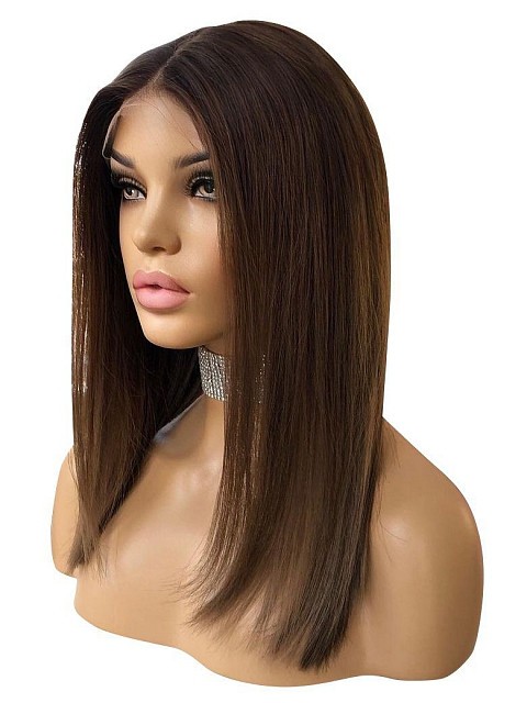 Cute Medium Brown Short Bob Invisible Lace Premium Human Hair Wig ...