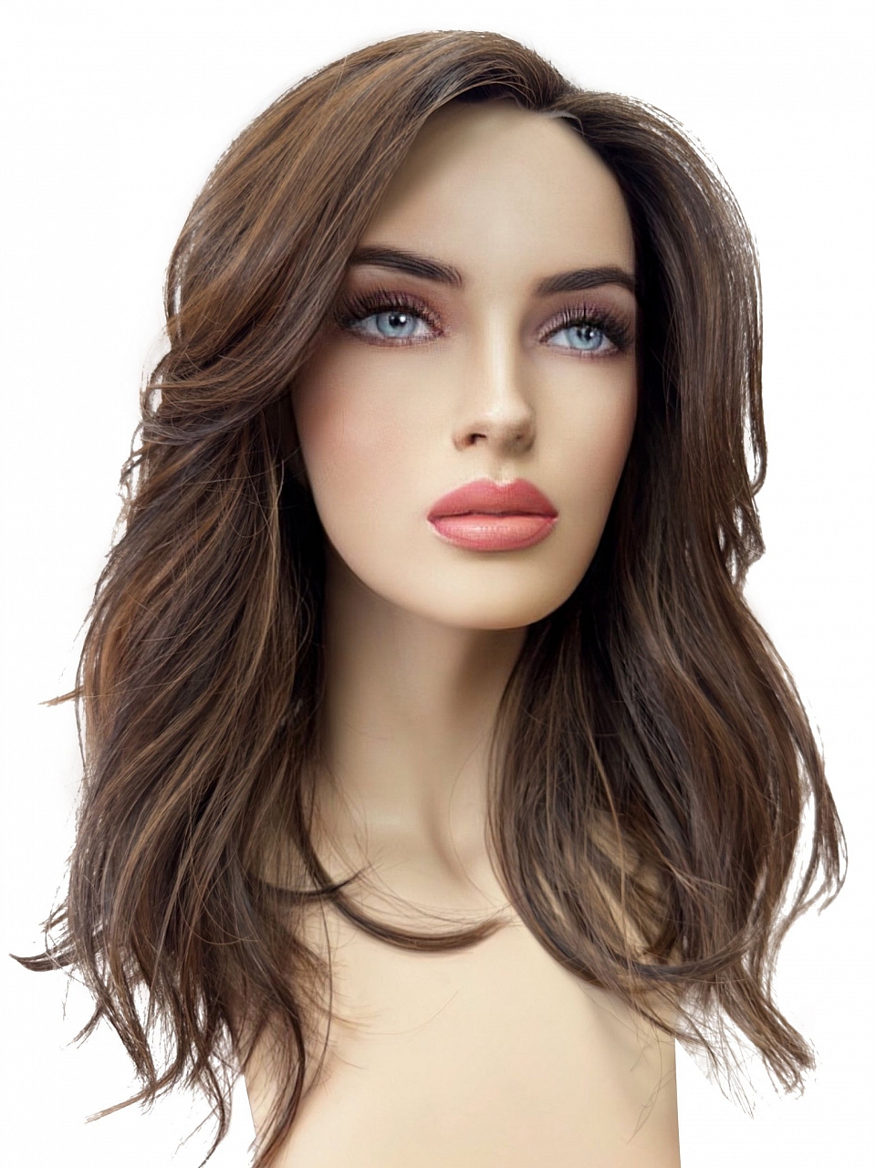 Brown Balayage Short Wavy Invisible Lace Top Human Hair Wig WIG021