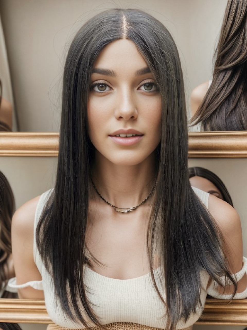 Natural Black Sleek Straight Layered Human Hair Lace Wig WIG057