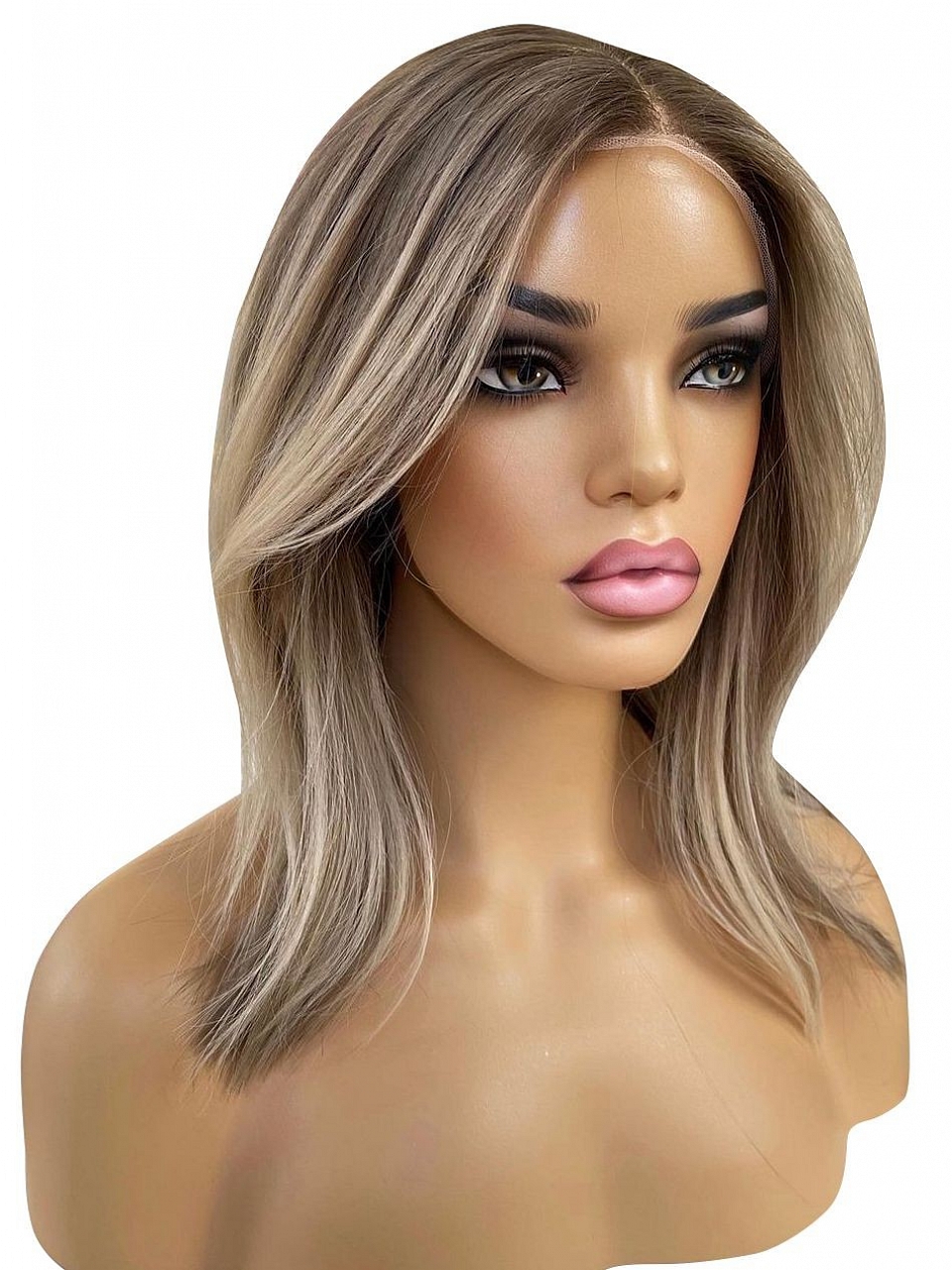 Chic Blonde Ombre Shoulder Length Invisible Lace Human Hair Wig WIG009 WigShe