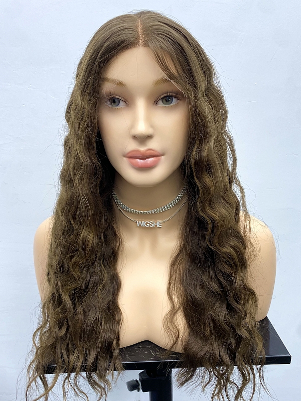 Soft Sugar Brown Wavy Invisible Human Hair Lace Wig WIG042 - Wigs